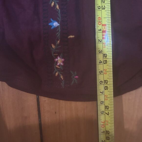 Cupio Blouse Womens XL Burgundy Floral Embroidery Boho Peasant Folk Hippie - Picture 8 of 10